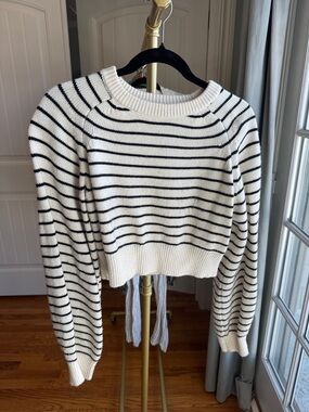 Olivaceous Striped Black and White Cropped Crewneck Sweater